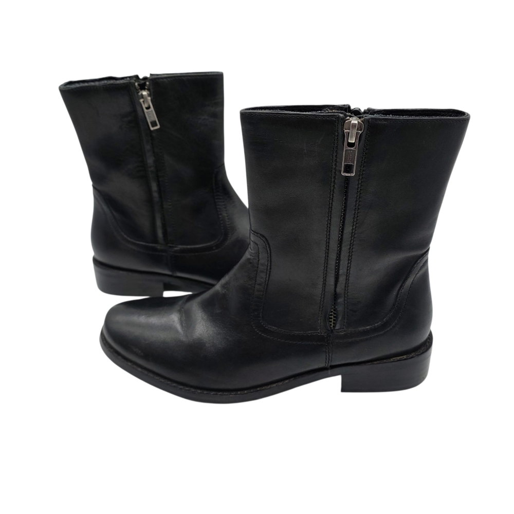 Pierre‎ Cardin Paris Side Zipper Black Leather Ankle Boots Size 37